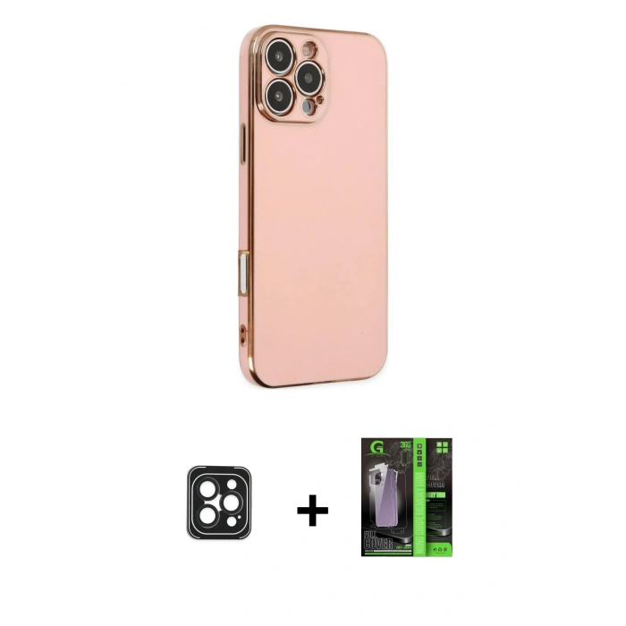 MARSİLYAN™- iPhone 16 Pro Max Kılıf Yankı Serisi - Şeffaf 360 Full Body Arka Koruyucu + PVD Metal Kamera Lens - SH