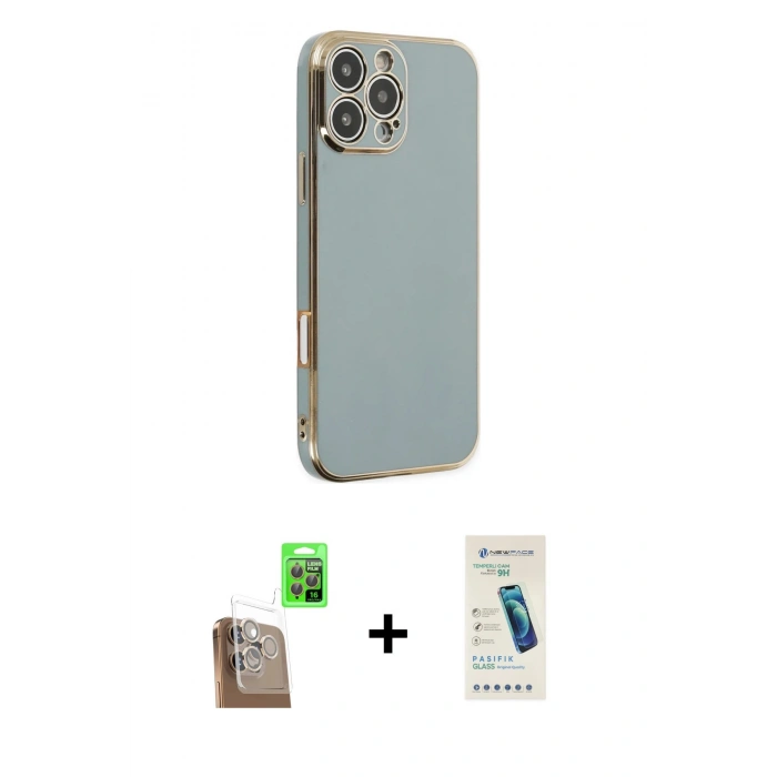 MARSİLYAN™- iPhone 16 Pro Max Kılıf Yankı Serisi - Şeffaf Pasifik Cam Ekran Koruyucu + Raze Metal Kamera Lens - CLTM