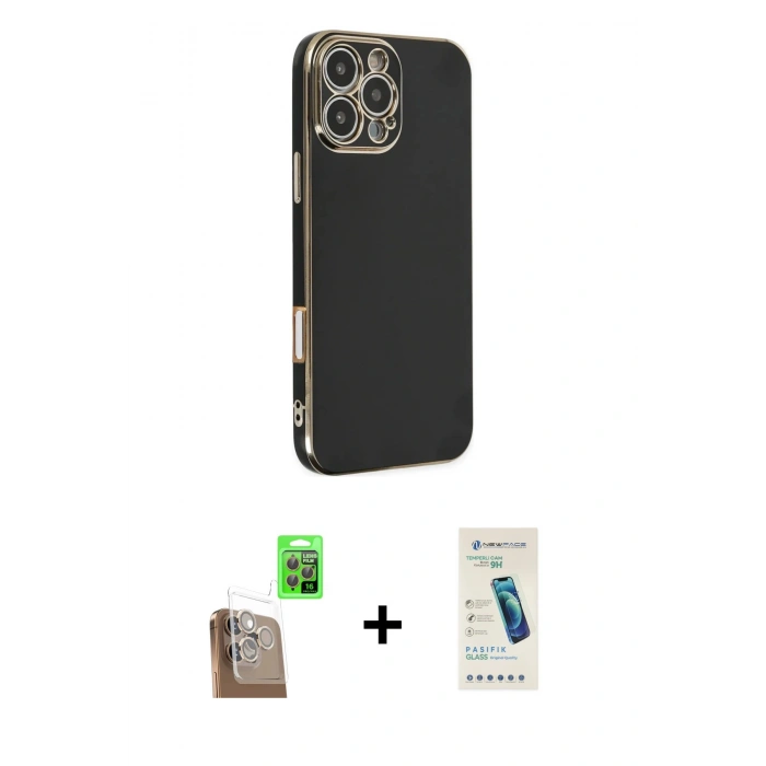 MARSİLYAN™- iPhone 16 Pro Max Kılıf Yankı Serisi - Şeffaf Pasifik Cam Ekran Koruyucu + Raze Metal Kamera Lens - CLTM