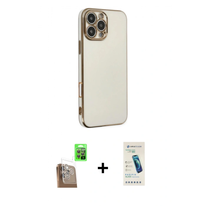 MARSİLYAN™- iPhone 16 Pro Max Kılıf Yankı Serisi - Şeffaf Pasifik Cam Ekran Koruyucu + Raze Metal Kamera Lens - CLTM