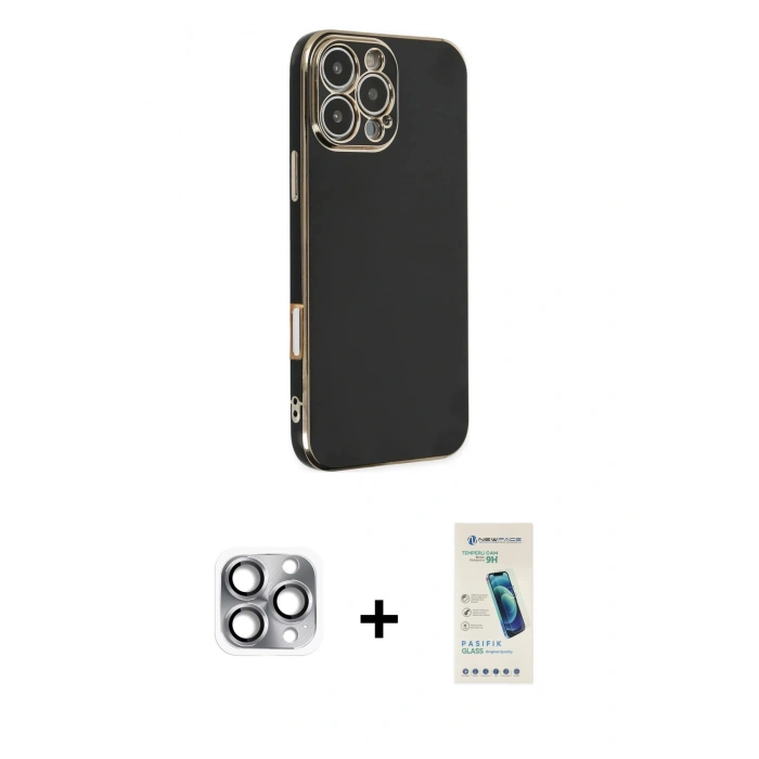 MARSİLYAN™- iPhone 16 Pro Max Kılıf Yankı Serisi - Şeffaf Pasifik Cam Ekran Koruyucu + Pers Alüminyum Kamera Lens - GI