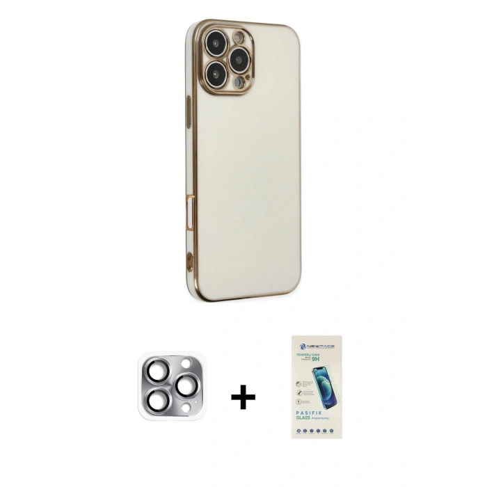 MARSİLYAN™- iPhone 16 Pro Max Kılıf Yankı Serisi - Şeffaf Pasifik Cam Ekran Koruyucu + Pers Alüminyum Kamera Lens - GI