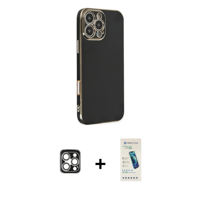 MARSİLYAN™- iPhone 16 Pro Max Kılıf Yankı Serisi - Şeffaf Pasifik Cam Ekran Koruyucu + PVD Metal Kamera Lens - GS