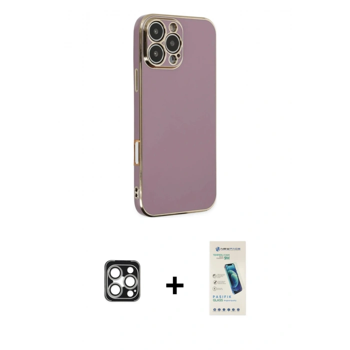 MARSİLYAN™- iPhone 16 Pro Max Kılıf Yankı Serisi - Şeffaf Pasifik Cam Ekran Koruyucu + PVD Metal Kamera Lens - GS