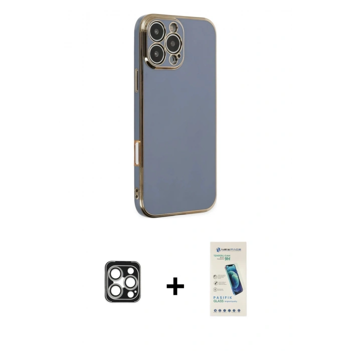MARSİLYAN™- iPhone 16 Pro Max Kılıf Yankı Serisi - Şeffaf Pasifik Cam Ekran Koruyucu + PVD Metal Kamera Lens - GS