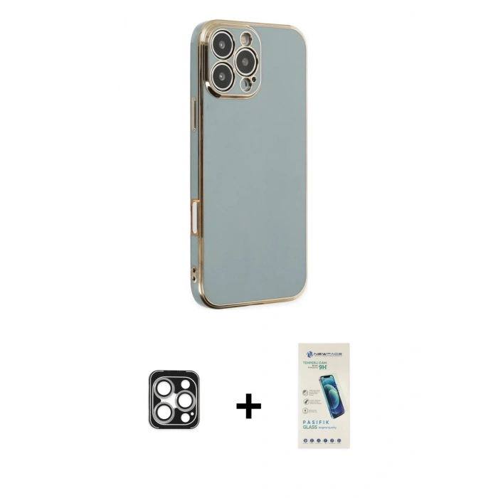 MARSİLYAN™- iPhone 16 Pro Max Kılıf Yankı Serisi - Şeffaf Pasifik Cam Ekran Koruyucu + PVD Metal Kamera Lens - GS