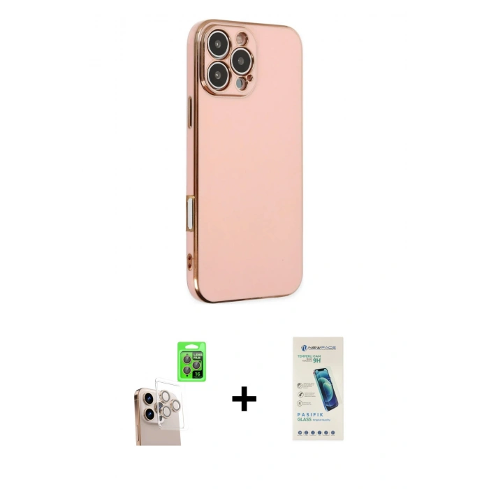 MARSİLYAN™- iPhone 16 Pro Max Kılıf Yankı Serisi - Şeffaf Pasifik Cam Ekran Koruyucu + Raze Metal Kamera Lens - NLGY