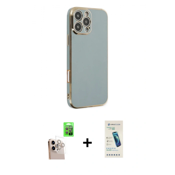 MARSİLYAN™- iPhone 16 Pro Max Kılıf Yankı Serisi - Şeffaf Pasifik Cam Ekran Koruyucu + Raze Metal Kamera Lens - NLGY