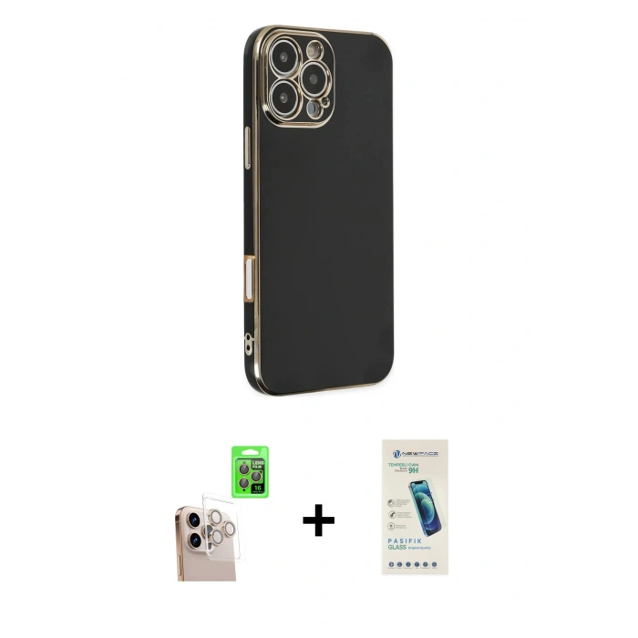 MARSİLYAN™- iPhone 16 Pro Max Kılıf Yankı Serisi - Şeffaf Pasifik Cam Ekran Koruyucu + Raze Metal Kamera Lens - NLGY