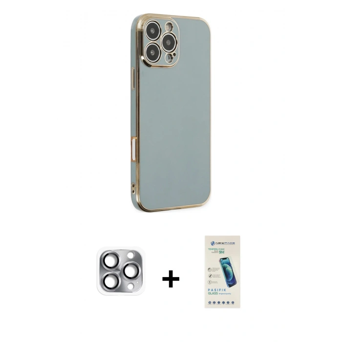 MARSİLYAN™- iPhone 16 Pro Max Kılıf Yankı Serisi - Şeffaf Pasifik Cam Ekran Koruyucu + Pers Alüminyum Kamera Lens - GI