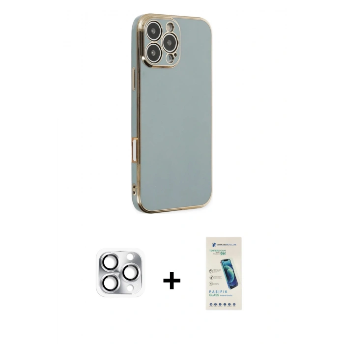 MARSİLYAN™- iPhone 16 Pro Max Kılıf Yankı Serisi - Şeffaf Pasifik Cam Ekran Koruyucu + Pers Alüminyum Kamera Lens - GS