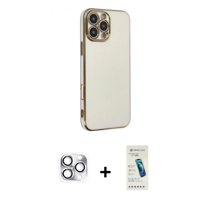 MARSİLYAN™- iPhone 16 Pro Max Kılıf Yankı Serisi - Şeffaf Pasifik Cam Ekran Koruyucu + Pers Alüminyum Kamera Lens - GS