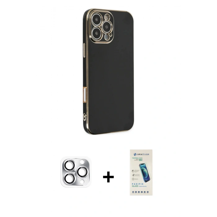 MARSİLYAN™- iPhone 16 Pro Max Kılıf Yankı Serisi - Şeffaf Pasifik Cam Ekran Koruyucu + Pers Alüminyum Kamera Lens - GS
