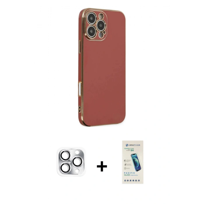 MARSİLYAN™- iPhone 16 Pro Max Kılıf Yankı Serisi - Şeffaf Pasifik Cam Ekran Koruyucu + Pers Alüminyum Kamera Lens - GS