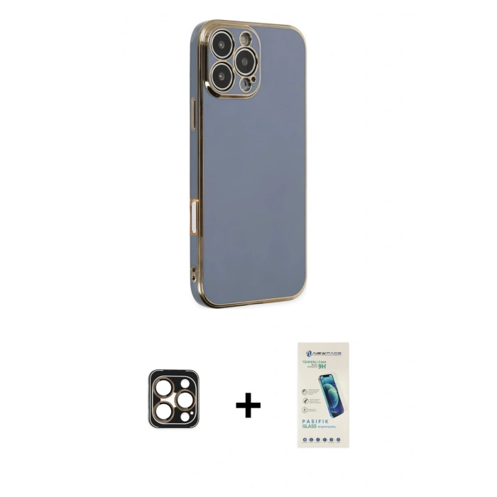 MARSİLYAN™- iPhone 16 Pro Max Kılıf Yankı Serisi - Şeffaf Pasifik Cam Ekran Koruyucu + PVD Metal Kamera Lens - GD