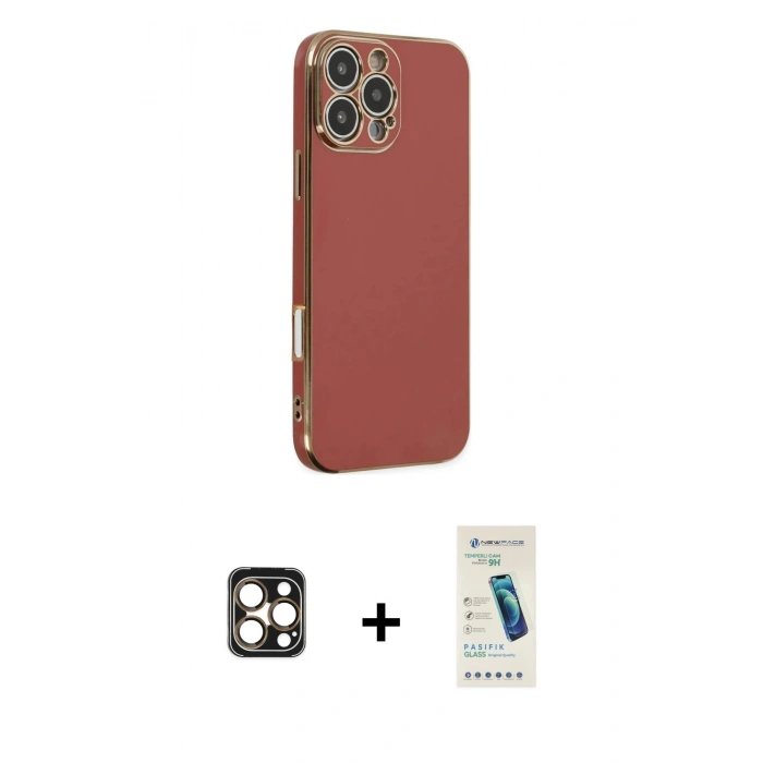 MARSİLYAN™- iPhone 16 Pro Max Kılıf Yankı Serisi - Şeffaf Pasifik Cam Ekran Koruyucu + PVD Metal Kamera Lens - GD