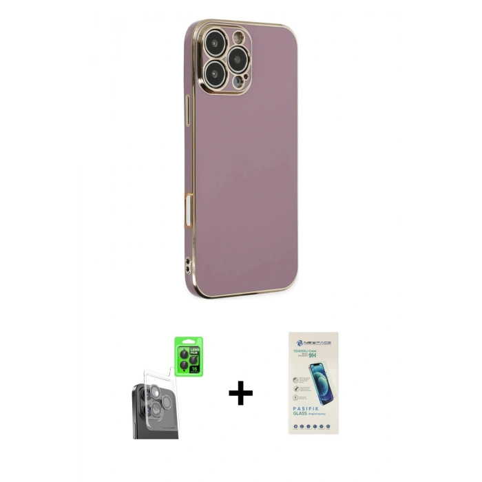 MARSİLYAN™- iPhone 16 Pro Max Kılıf Yankı Serisi - Şeffaf Pasifik Cam Ekran Koruyucu + Raze Metal Kamera Lens - SH