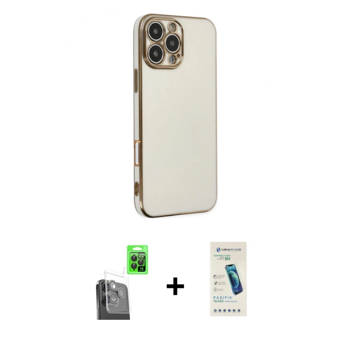 MARSİLYAN™- iPhone 16 Pro Max Kılıf Yankı Serisi - Şeffaf Pasifik Cam Ekran Koruyucu + Raze Metal Kamera Lens - SH