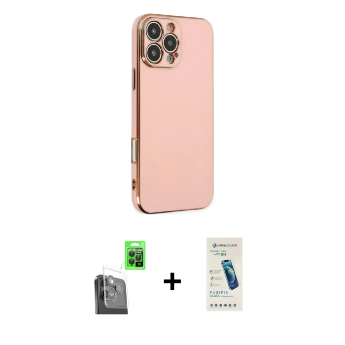 MARSİLYAN™- iPhone 16 Pro Max Kılıf Yankı Serisi - Şeffaf Pasifik Cam Ekran Koruyucu + Raze Metal Kamera Lens - SH