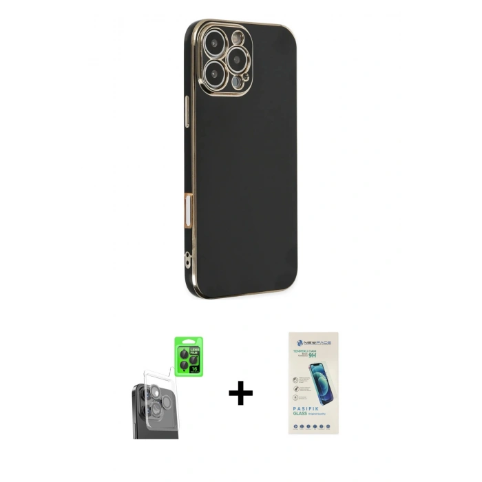 MARSİLYAN™- iPhone 16 Pro Max Kılıf Yankı Serisi - Şeffaf Pasifik Cam Ekran Koruyucu + Raze Metal Kamera Lens - SH