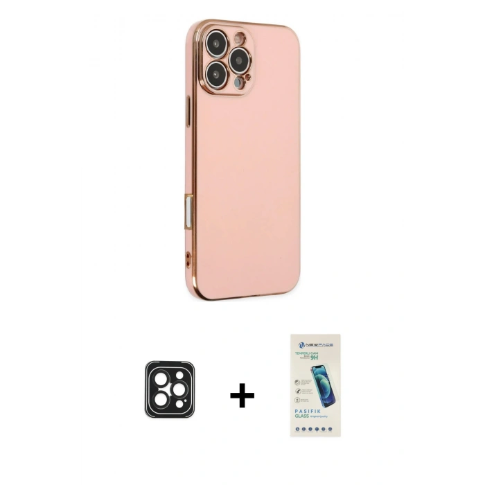 MARSİLYAN™- iPhone 16 Pro Max Kılıf Yankı Serisi - Şeffaf Pasifik Cam Ekran Koruyucu + PVD Metal Kamera Lens - SH