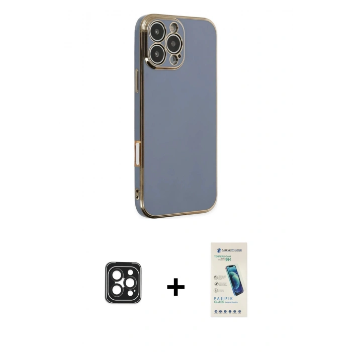 MARSİLYAN™- iPhone 16 Pro Max Kılıf Yankı Serisi - Şeffaf Pasifik Cam Ekran Koruyucu + PVD Metal Kamera Lens - SH