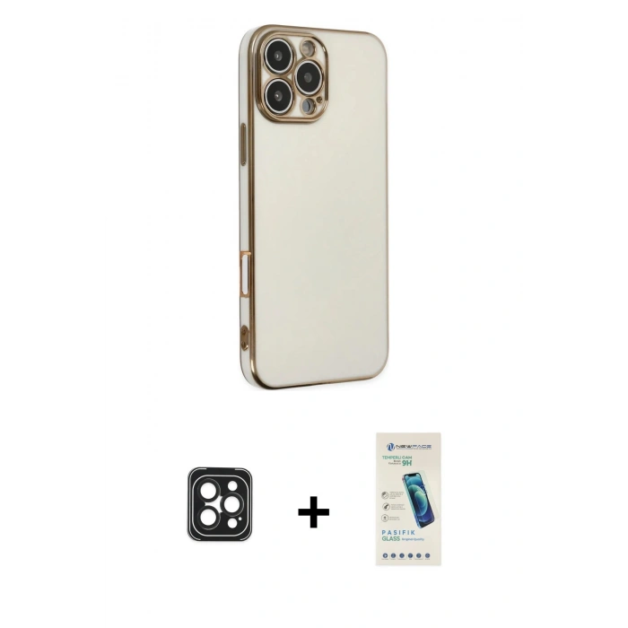 MARSİLYAN™- iPhone 16 Pro Max Kılıf Yankı Serisi - Şeffaf Pasifik Cam Ekran Koruyucu + PVD Metal Kamera Lens - SH
