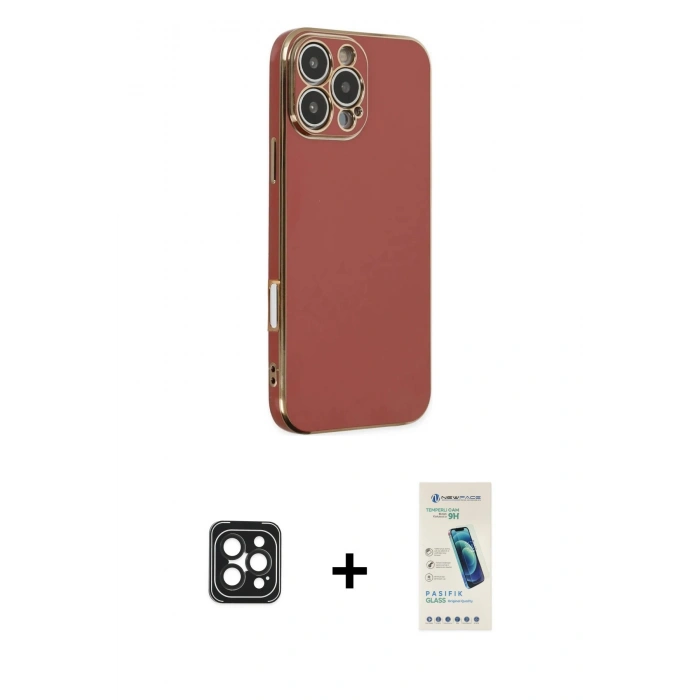 MARSİLYAN™- iPhone 16 Pro Max Kılıf Yankı Serisi - Şeffaf Pasifik Cam Ekran Koruyucu + PVD Metal Kamera Lens - SH