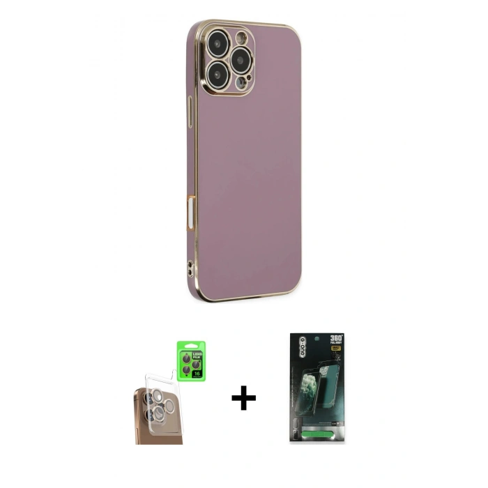 MARSİLYAN™- iPhone 16 Pro Max Kılıf Yankı Serisi - Siyah 360 Mat Full Body Arka Koruyucu + Çöl Titanyum Raze Metal Kamera Lens