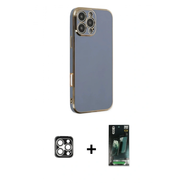 MARSİLYAN™- iPhone 16 Pro Max Kılıf Yankı Serisi - Siyah 360 Mat Full Body Arka Koruyucu + PVD Metal Kamera Lens - GS