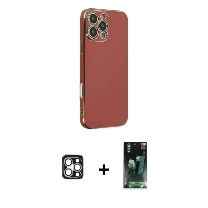 MARSİLYAN™- iPhone 16 Pro Max Kılıf Yankı Serisi - Siyah 360 Mat Full Body Arka Koruyucu + PVD Metal Kamera Lens - GS