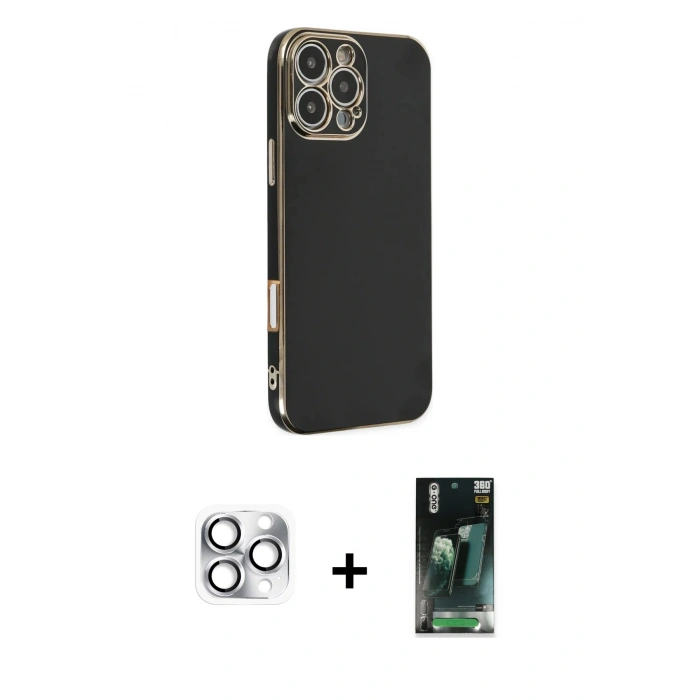 MARSİLYAN™- iPhone 16 Pro Max Kılıf Yankı Serisi - Siyah 360 Mat Full Body Arka Koruyucu + Pers Alüminyum Kamera Lens - GS