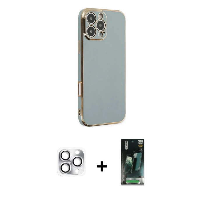 MARSİLYAN™- iPhone 16 Pro Max Kılıf Yankı Serisi - Siyah 360 Mat Full Body Arka Koruyucu + Pers Alüminyum Kamera Lens - GS