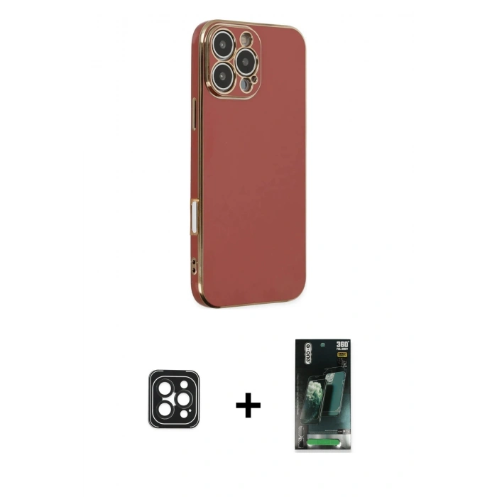 MARSİLYAN™- iPhone 16 Pro Max Kılıf Yankı Serisi - Siyah 360 Mat Full Body Arka Koruyucu + PVD Metal Kamera Lens - SH