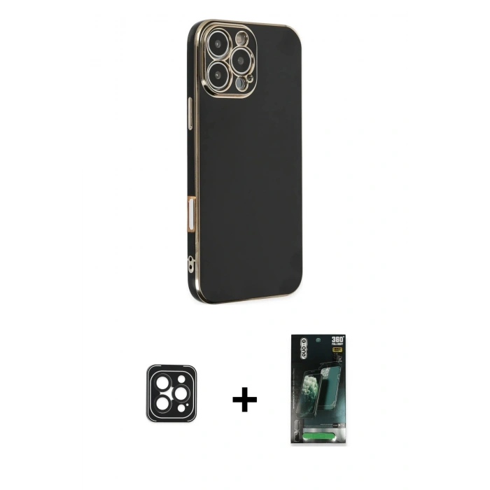 MARSİLYAN™- iPhone 16 Pro Max Kılıf Yankı Serisi - Siyah 360 Mat Full Body Arka Koruyucu + PVD Metal Kamera Lens - SH
