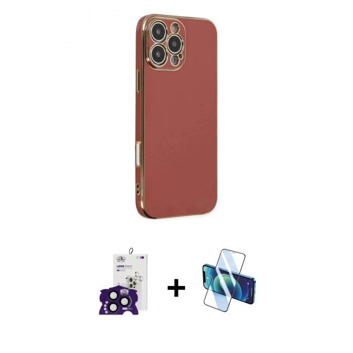 MARSİLYAN™- iPhone 16 Pro Max Kılıf Yankı Serisi - Siyah 3D Antistatik Cam Ekran Koruyucu + Bilvis Titan Kamera Lens - SH