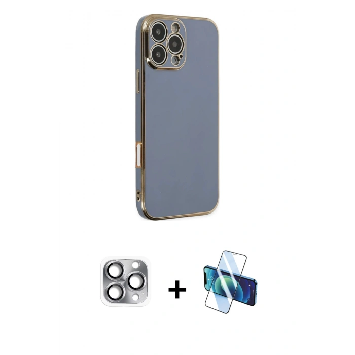 MARSİLYAN™- iPhone 16 Pro Max Kılıf Yankı Serisi - Siyah 3D Antistatik Cam Ekran Koruyucu + Pers Alüminyum Kamera Lens - GI
