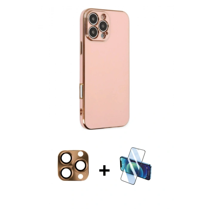 MARSİLYAN™- iPhone 16 Pro Max Kılıf Yankı Serisi - Siyah 3D Antistatik Cam Ekran Koruyucu + Pers Alüminyum Kamera Lens - CLTM