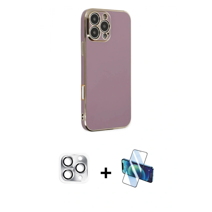 MARSİLYAN™- iPhone 16 Pro Max Kılıf Yankı Serisi - Siyah 3D Antistatik Cam Ekran Koruyucu + Pers Alüminyum Kamera Lens - GS