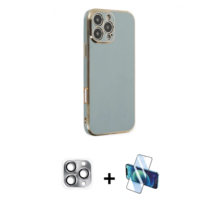 MARSİLYAN™- iPhone 16 Pro Max Kılıf Yankı Serisi - Siyah 3D Antistatik Cam Ekran Koruyucu + Pers Alüminyum Kamera Lens - GI