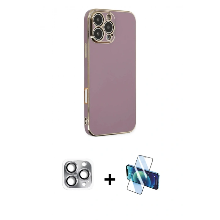 MARSİLYAN™- iPhone 16 Pro Max Kılıf Yankı Serisi - Siyah 3D Antistatik Cam Ekran Koruyucu + Pers Alüminyum Kamera Lens - GI