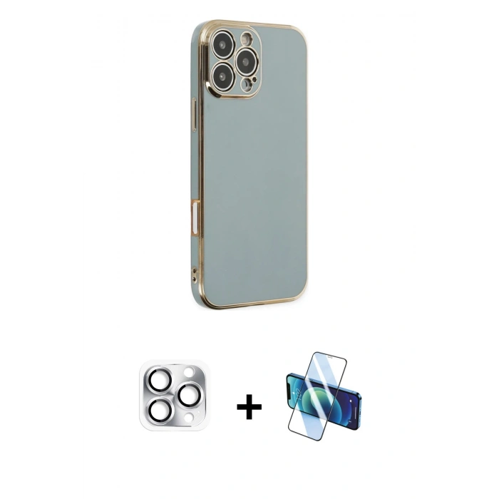 MARSİLYAN™- iPhone 16 Pro Max Kılıf Yankı Serisi - Siyah 3D Antistatik Cam Ekran Koruyucu + Pers Alüminyum Kamera Lens - GS