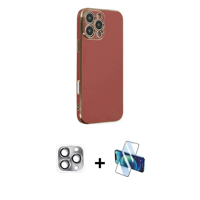 MARSİLYAN™- iPhone 16 Pro Max Kılıf Yankı Serisi - Siyah 3D Antistatik Cam Ekran Koruyucu + Pers Alüminyum Kamera Lens - GI