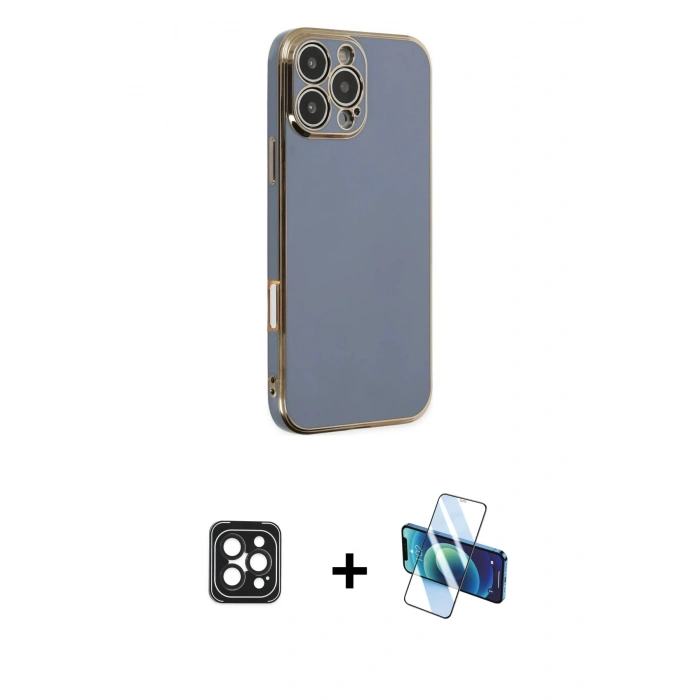 MARSİLYAN™- iPhone 16 Pro Max Kılıf Yankı Serisi - Siyah 3D Antistatik Cam Ekran Koruyucu + PVD Metal Kamera Lens - SH