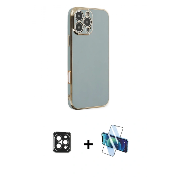 MARSİLYAN™- iPhone 16 Pro Max Kılıf Yankı Serisi - Siyah 3D Antistatik Cam Ekran Koruyucu + PVD Metal Kamera Lens - SH
