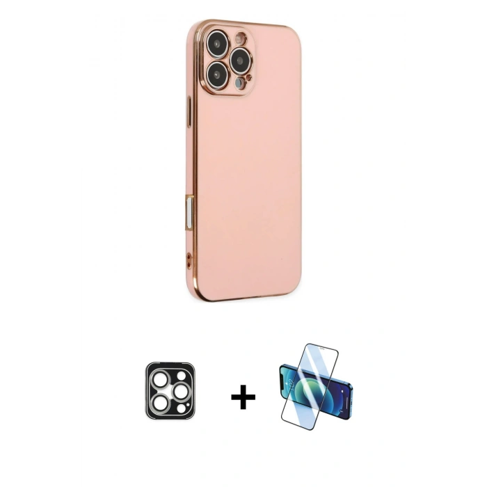 MARSİLYAN™- iPhone 16 Pro Max Kılıf Yankı Serisi - Siyah 3D Antistatik Cam Ekran Koruyucu + PVD Metal Kamera Lens - GS