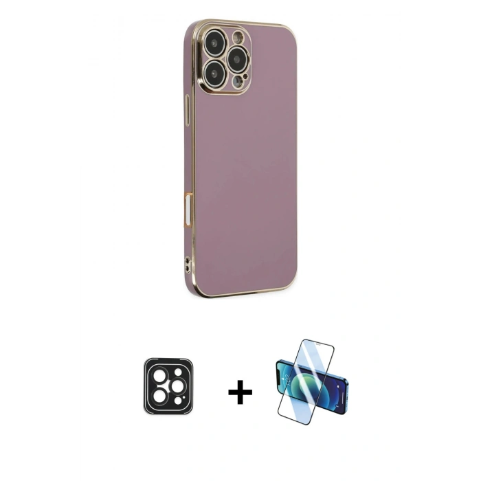 MARSİLYAN™- iPhone 16 Pro Max Kılıf Yankı Serisi - Siyah 3D Antistatik Cam Ekran Koruyucu + PVD Metal Kamera Lens - SH