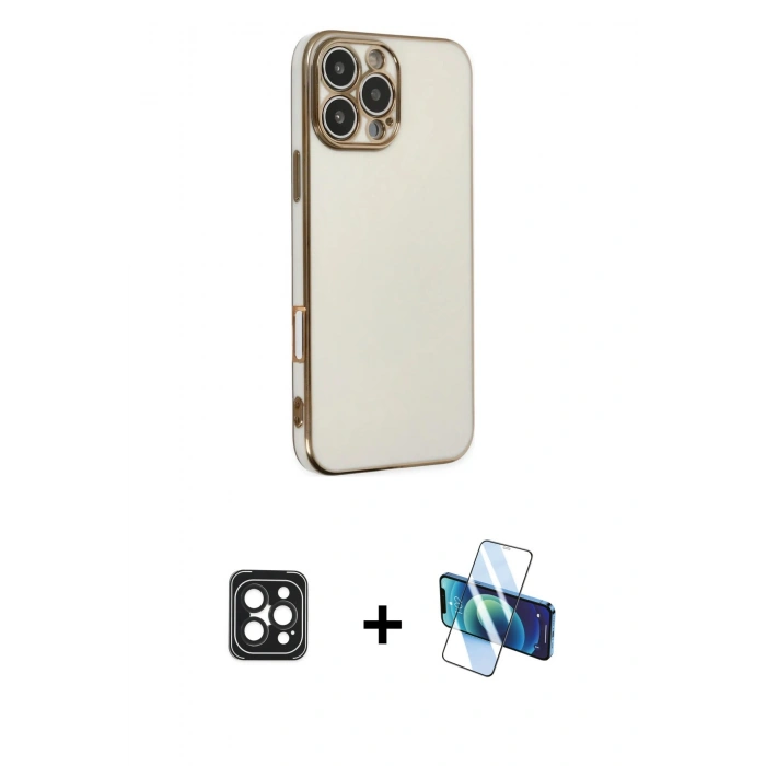 MARSİLYAN™- iPhone 16 Pro Max Kılıf Yankı Serisi - Siyah 3D Antistatik Cam Ekran Koruyucu + PVD Metal Kamera Lens - SH
