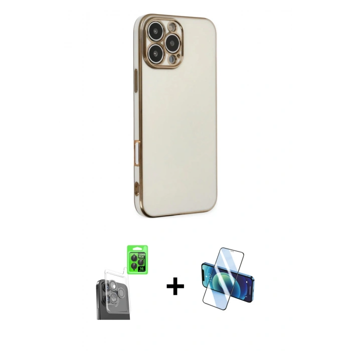 MARSİLYAN™- iPhone 16 Pro Max Kılıf Yankı Serisi - Siyah 3D Antistatik Cam Ekran Koruyucu + Raze Metal Kamera Lens - SH