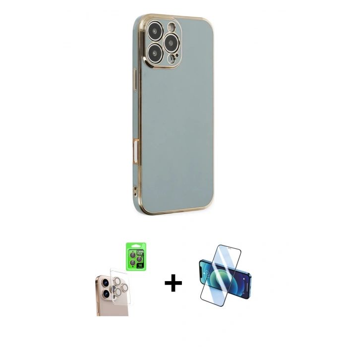 MARSİLYAN™- iPhone 16 Pro Max Kılıf Yankı Serisi - Siyah 3D Antistatik Cam Ekran Koruyucu + Raze Metal Kamera Lens - NLGY